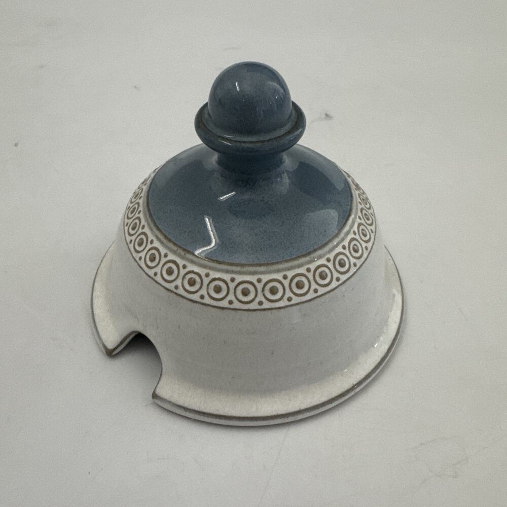 Denby Langley Castile Sugar Bowl Lid Stoneware Blue White Tan Made in England